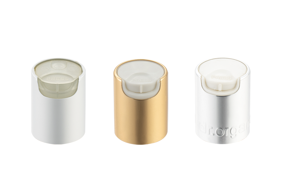 Aluminium-plastic 28/415 Disc Top Cap, Druk op de bovenkap, Disc Press Cap voor Lotion-fles