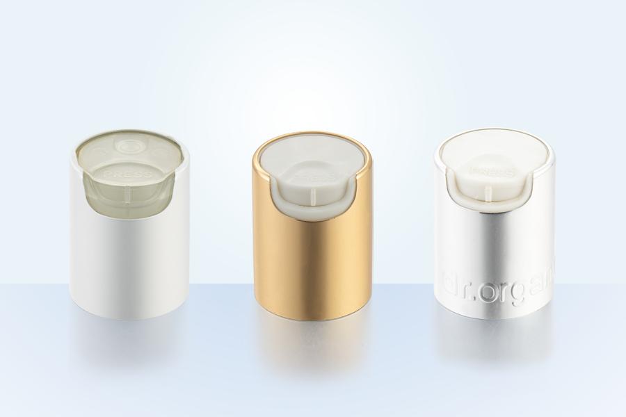 Aluminium-plastic 28/415 Disc Top Cap, Druk op de bovenkap, Disc Press Cap voor Lotion-fles